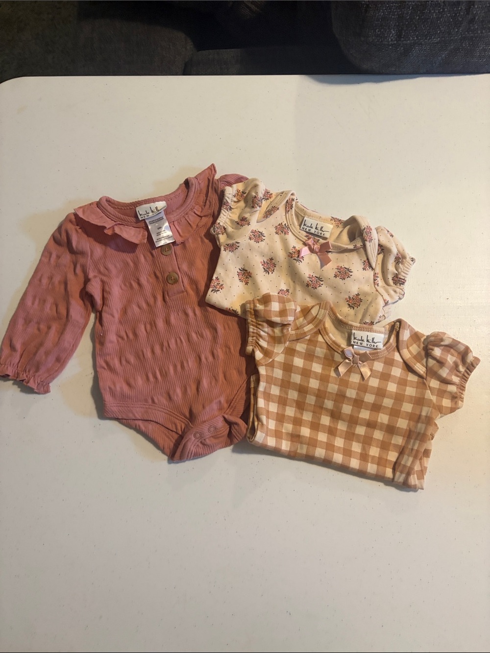 Baby Girls One-Piece Bundle - Dusty Rose, Cream Floral & Tan Gingham